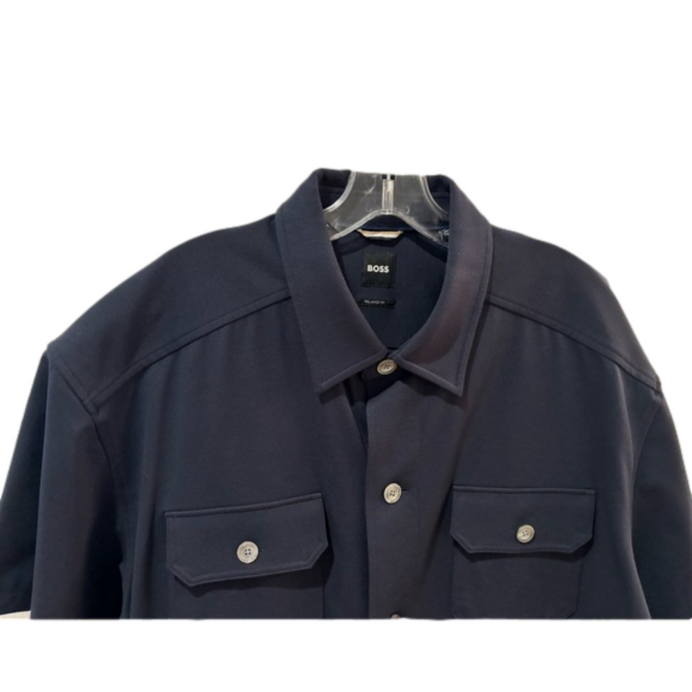 NWOT BOSS NAVY SHORT SLEEVE SHACKET QUIET LUXURY ITALIAN FABRIC RELAXED FIT XL - Picture 3 of 5